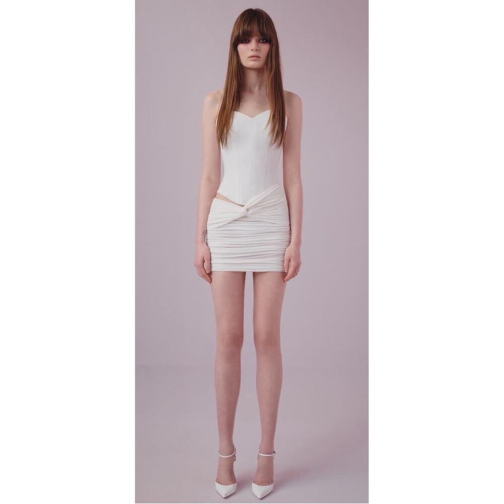 ALEX PERRY Strapless Corset Ruched Cutout White Mini Dress in Crepe Jersey Sz 6 - Picture 3 of 11